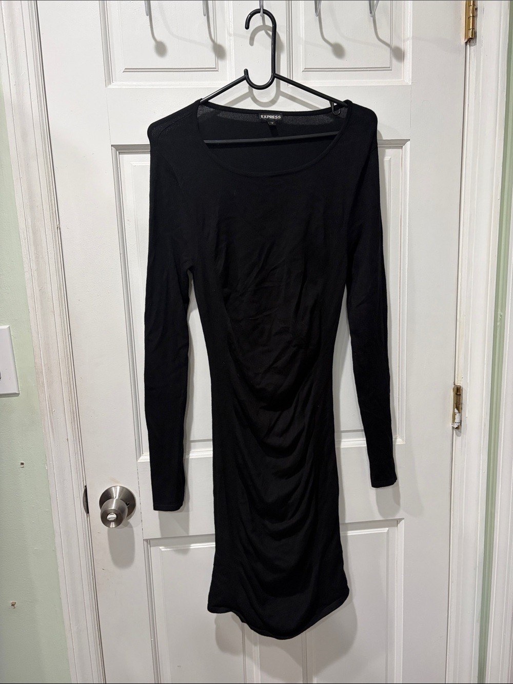 Express Black Long Sleeve Ruched Bodycon Dress